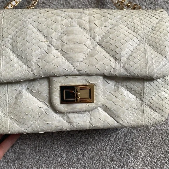 Genuine python quilted 2.55 ivory chain handbag - Picture 3 of 10